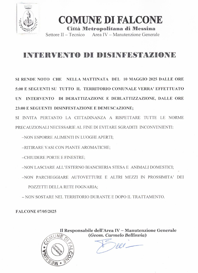 Intervento disinfestazione