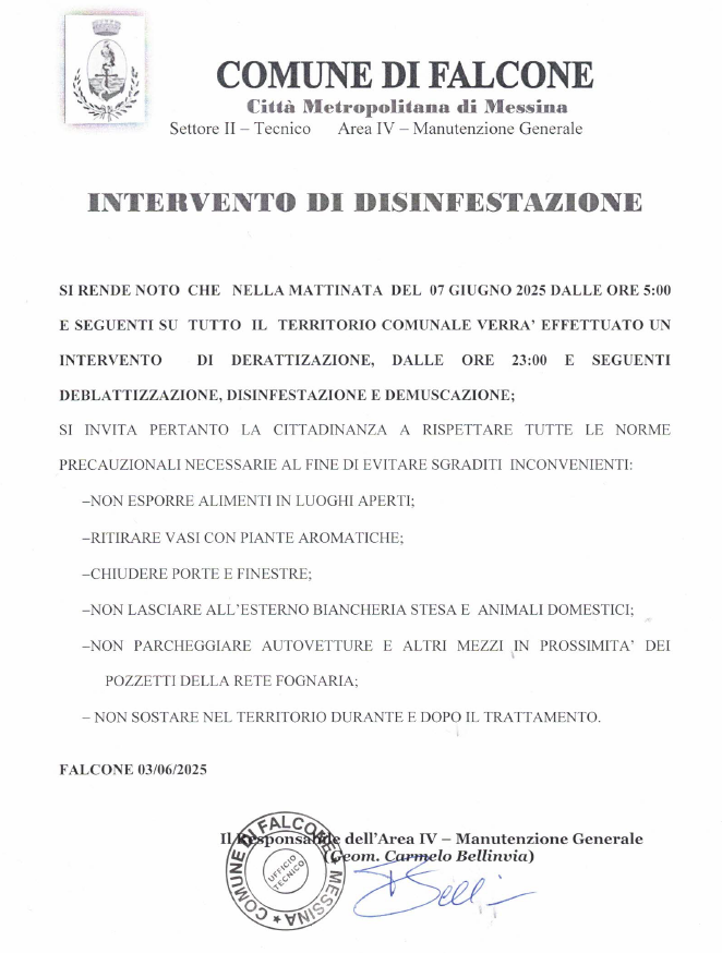 Intervento Disinfestazione