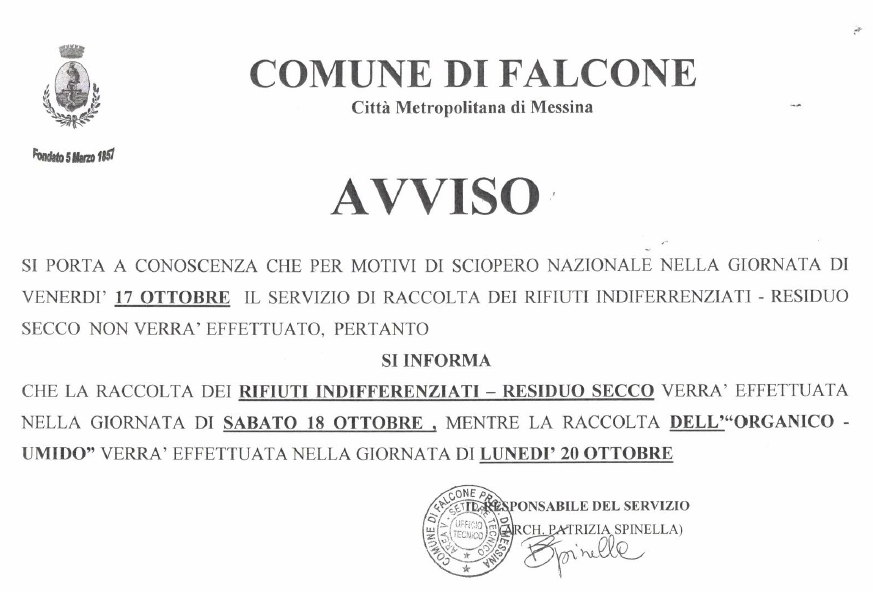 Avviso Raccolta rifiuti